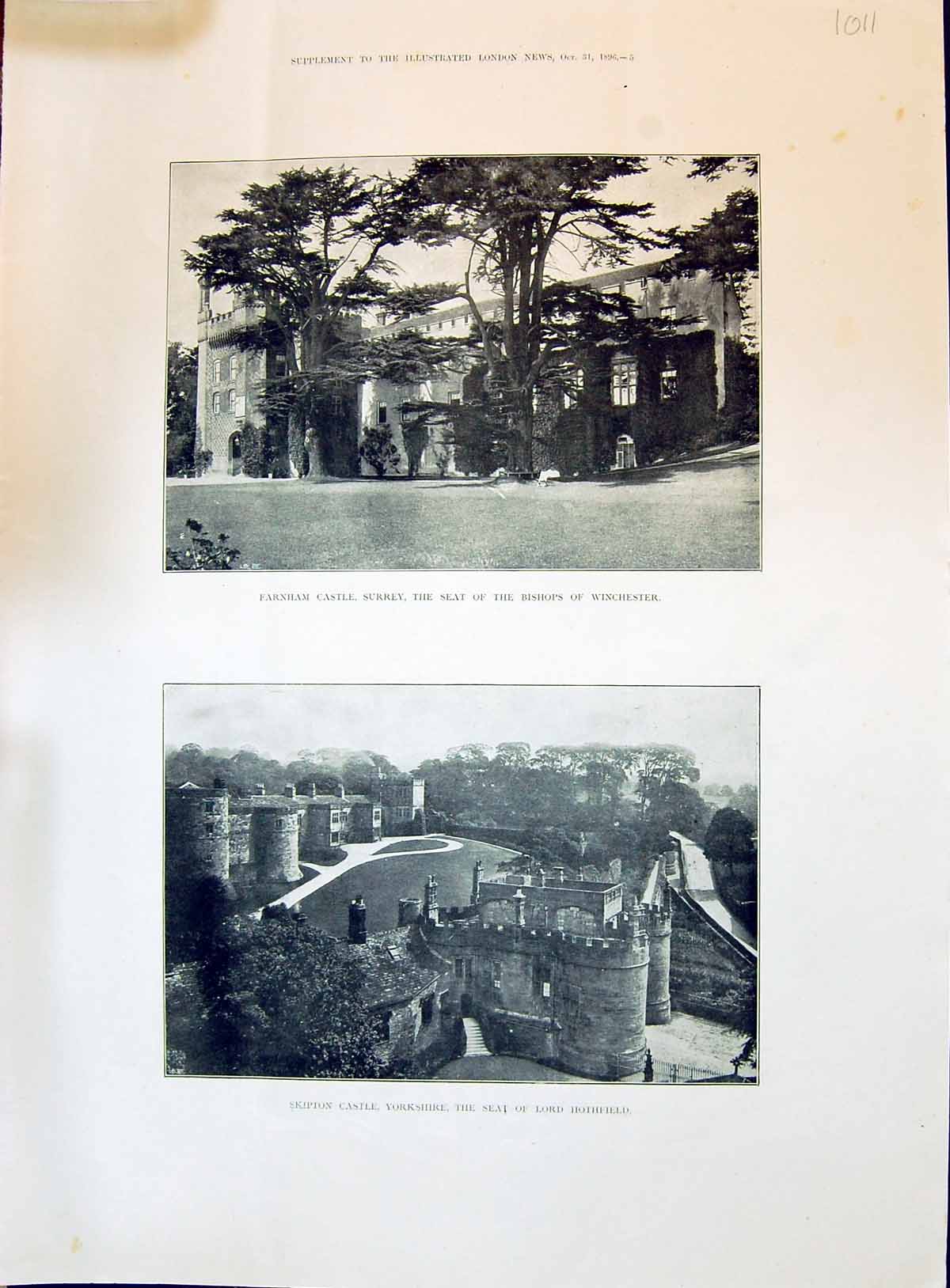 Old 1896 Farnham Castle Surrey Skipton Lord Hothfield Ripley IngilbyVictorian