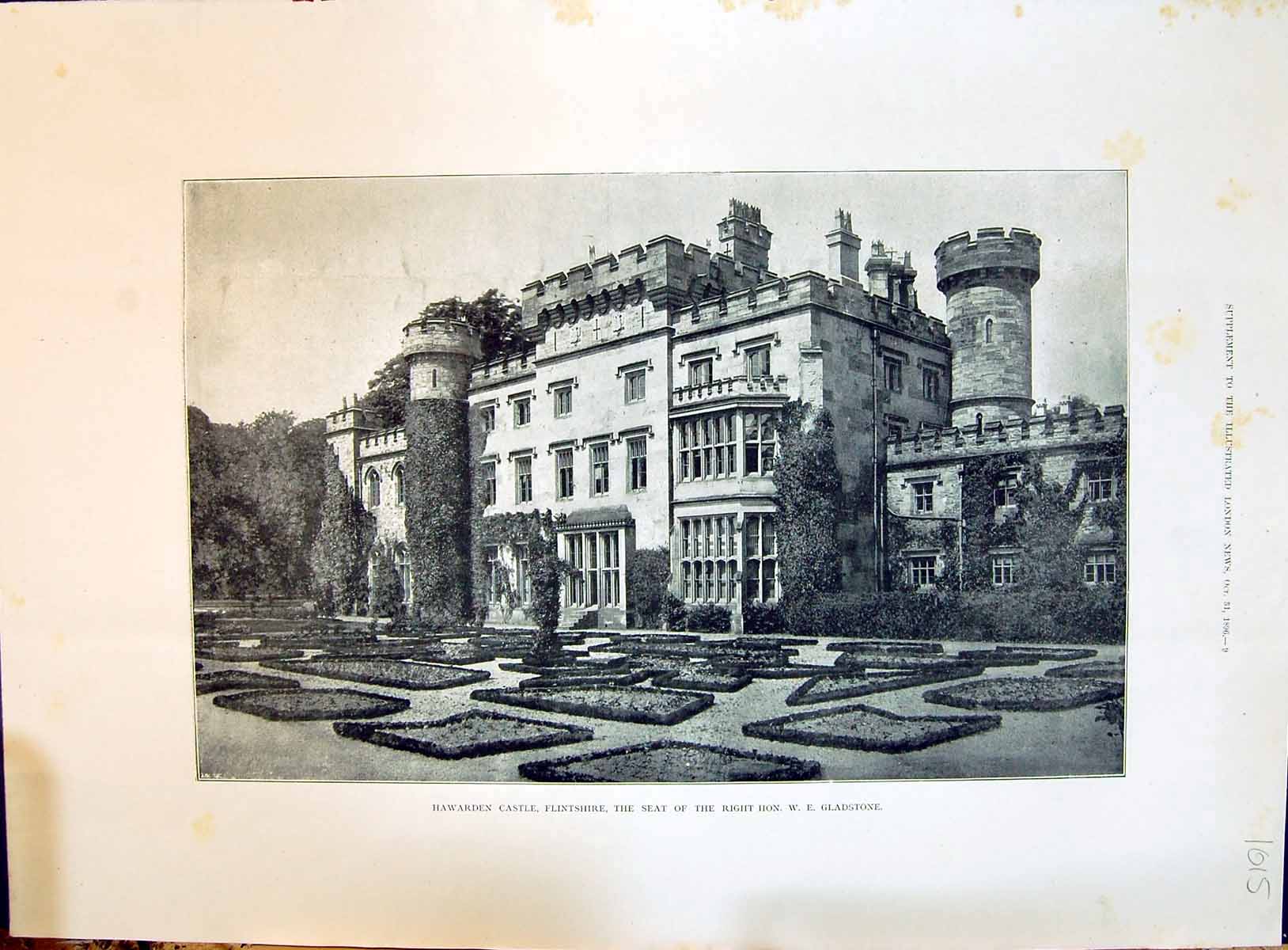 Old 1896 Hawarden Castle Flintshire Gladstone Lowther Westmorland Dur 19th
