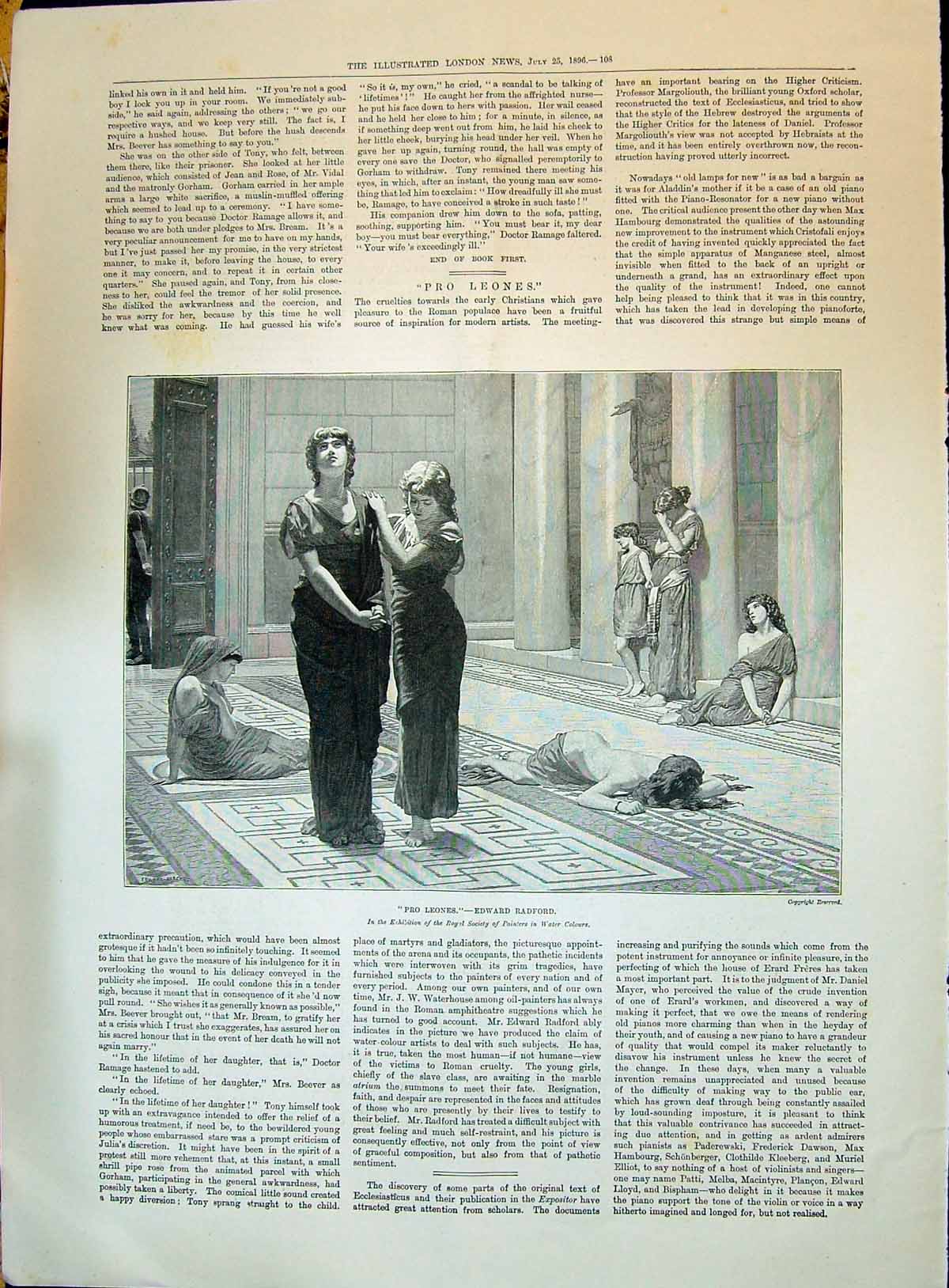 Antique Print 1896 Pro Leones Roman People Edward Radford Lady Man Romance 19th