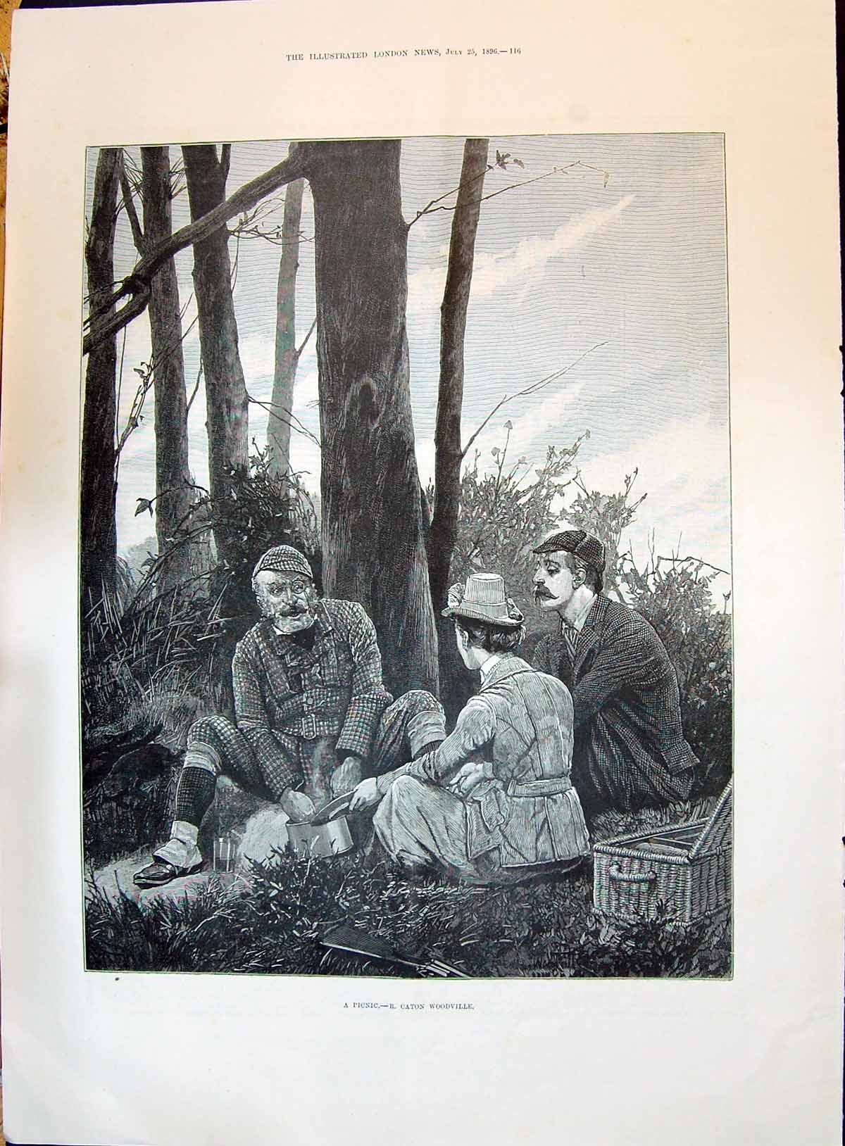 Old 1896 Picnic Scene Lady Men Hunting Woodville Egypt Pressor Petrie Victorian