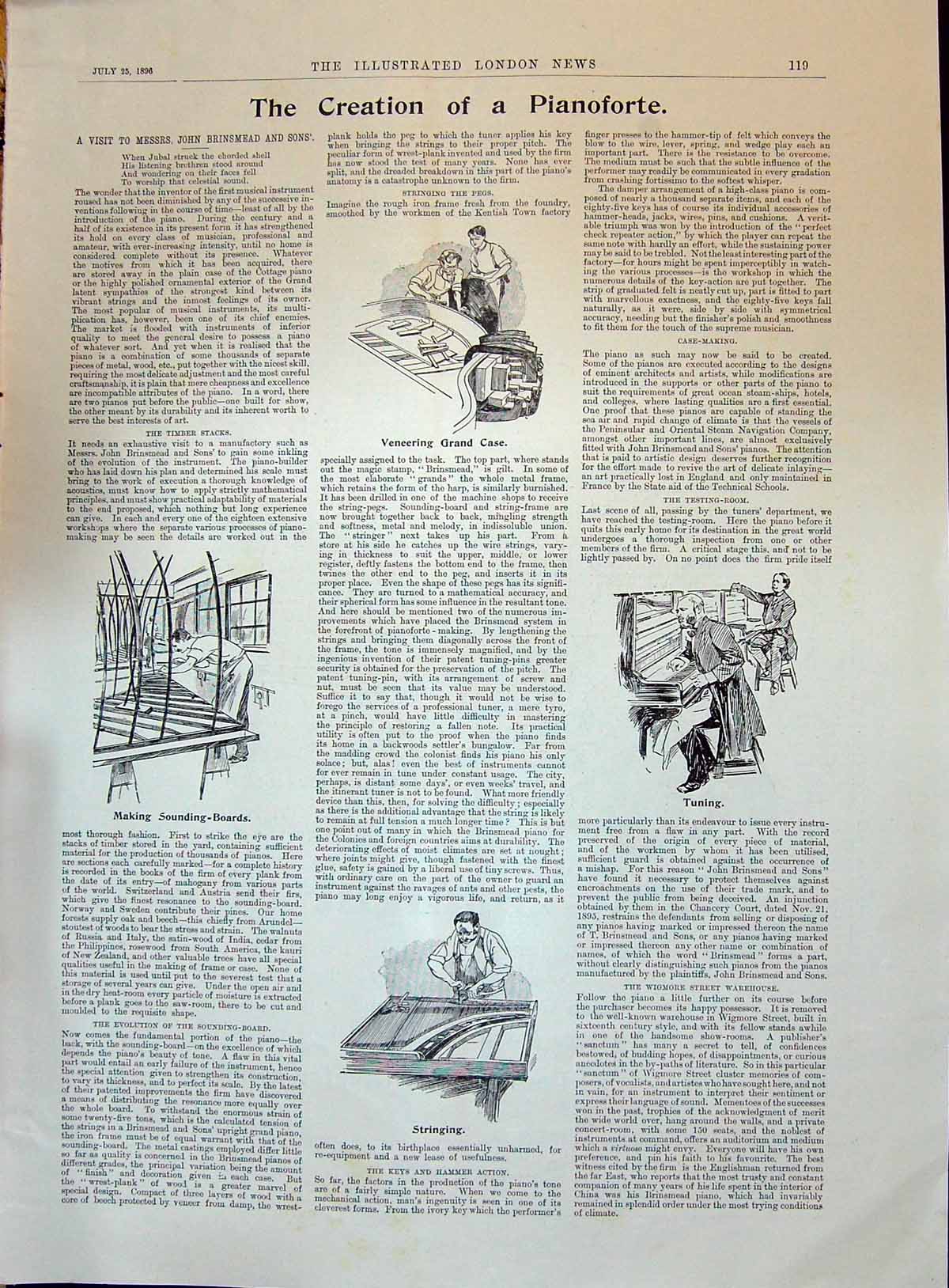 Old 1896 Creation Pianorte John Brinsmead Making Sounding Boards Manu Victorian