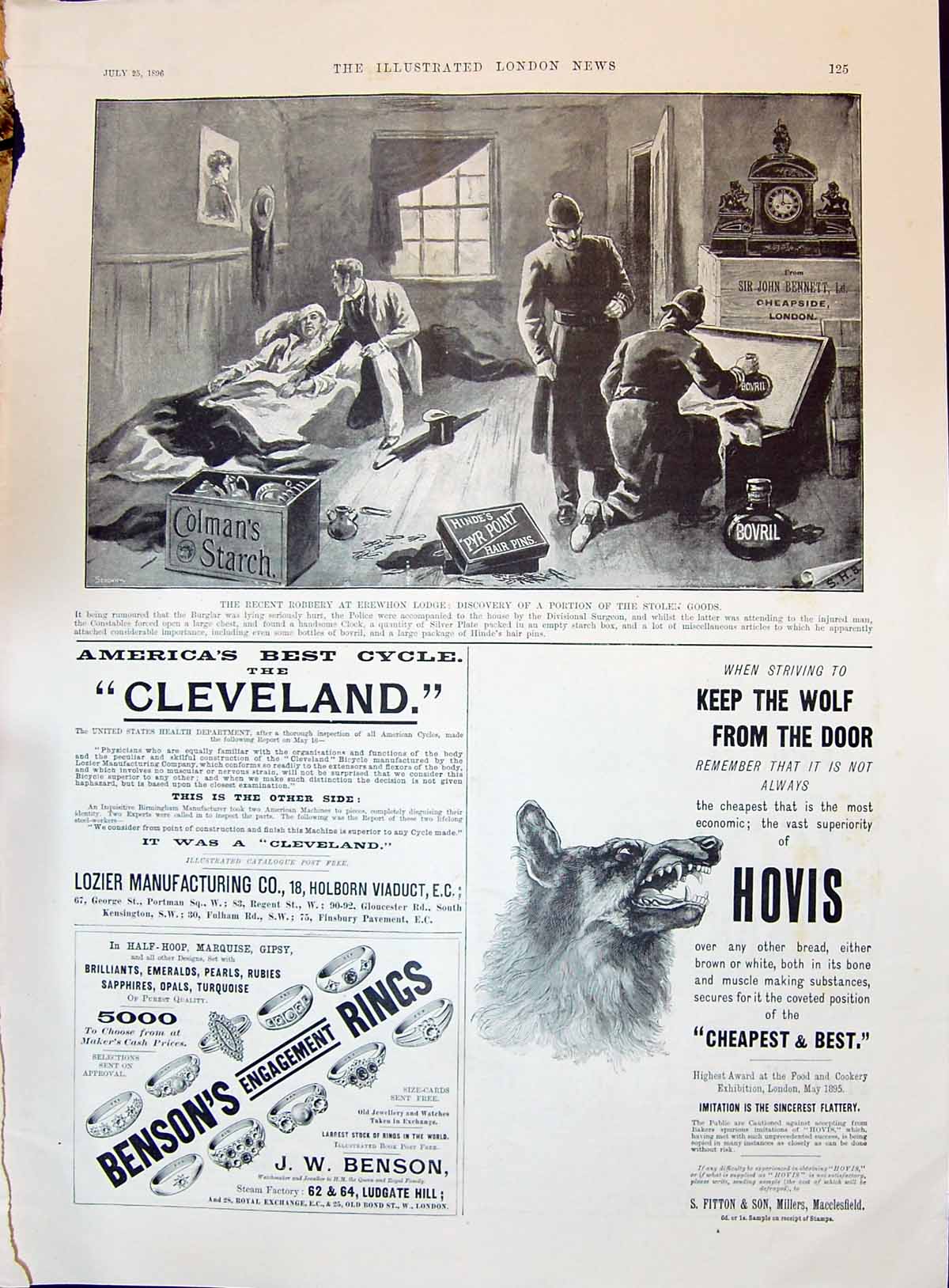 Old Print 1896 Colman'S Starch Robbery Erewhon Lodge Bensons Rings Hovis 19th