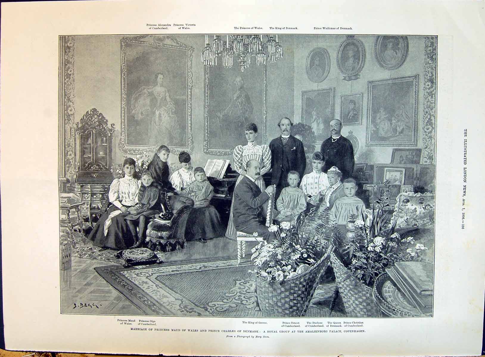 Old 1896 Wedding Princess Maud Wales Charles Denmark Amalienborg Cope Victorian