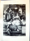 Antique Old Print 1896 Venetians Beautiful Ladies Washing Italy Luke Fildes
