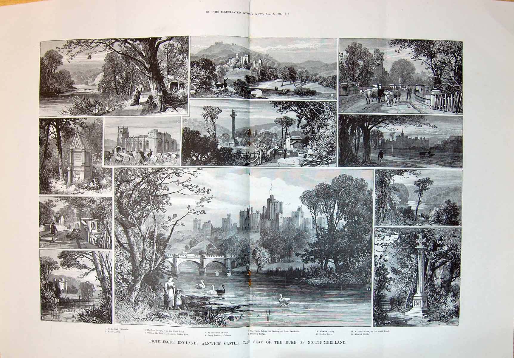 Old 1896 England Alnwick Castle Duke Northumberland Abbey Brislee Tow 19th
