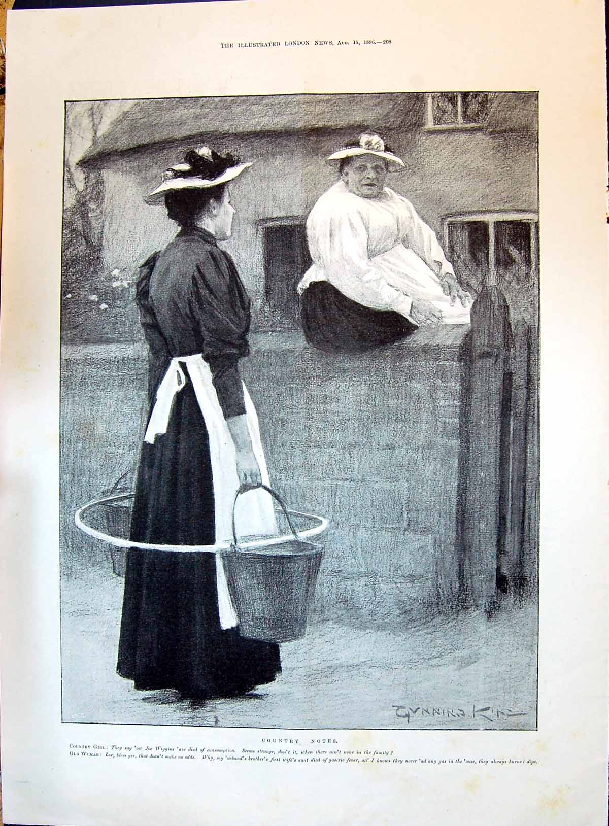 Old 1896 Country Girl Milk Buckets Talking House Wall Dongola War Cho Victorian