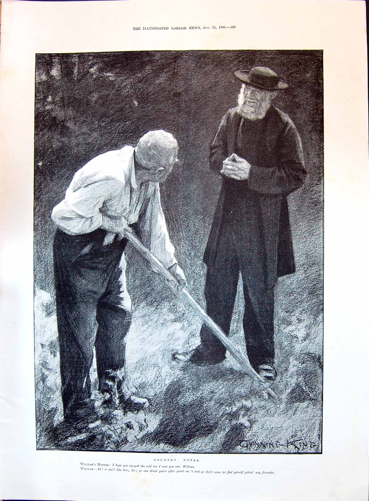 Original Old Antique Print 1896 Country Notes William Master Men Agriculture