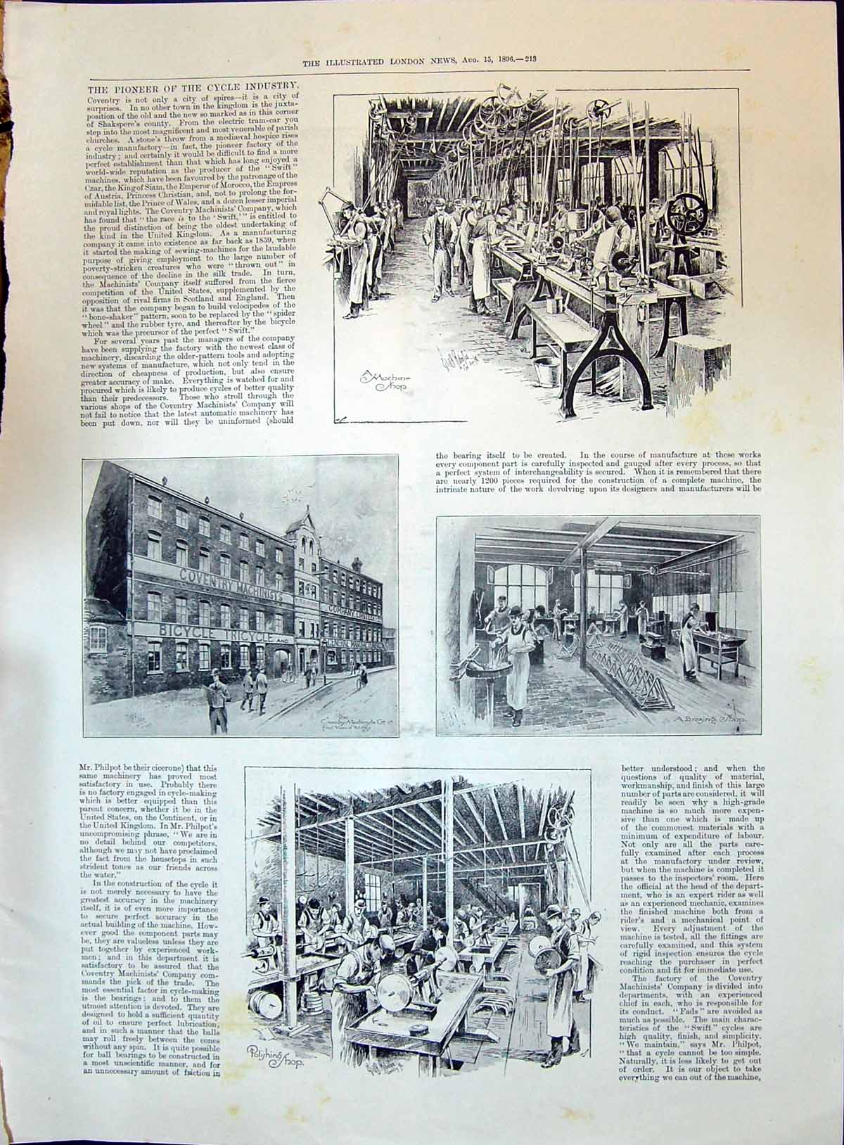 Print 1896 Cycle Tricycle Industry Coventry Machinists Machine Shop Manufacture