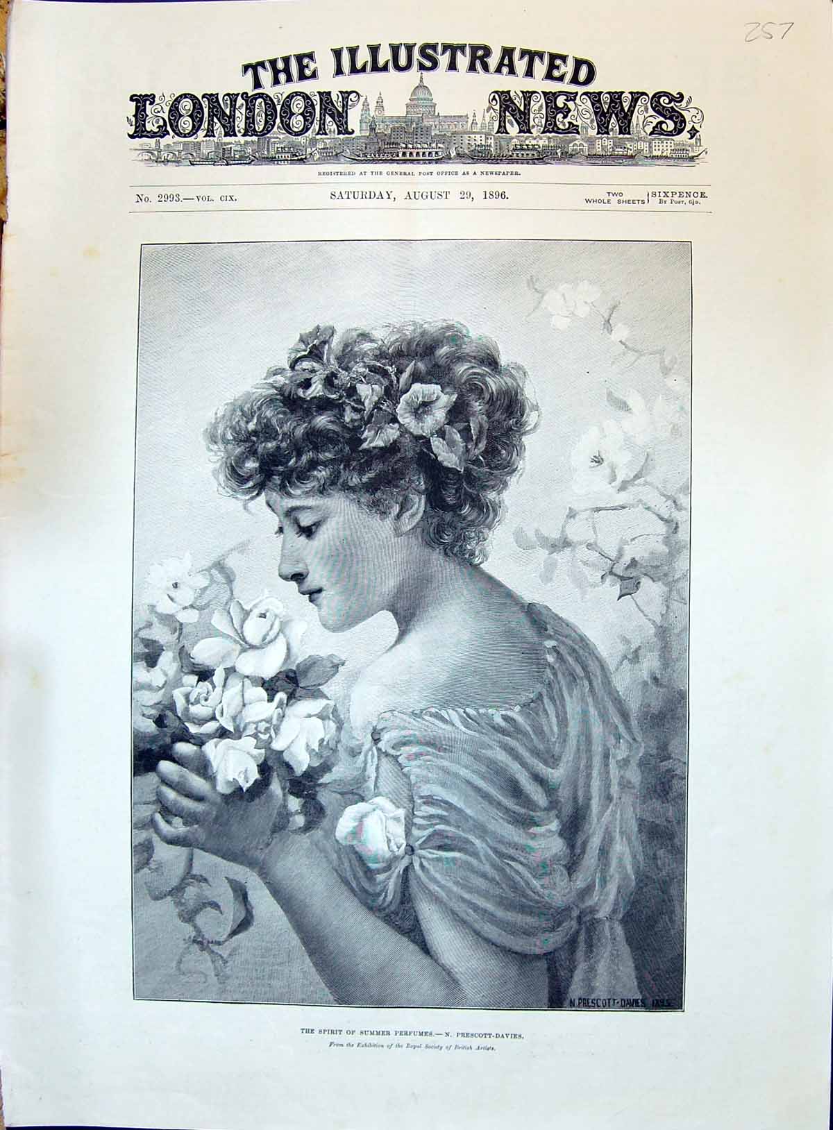 Old 1896 Beautiful Woman Spirit Summer Perfumes Flowers Prescott-Davi Victorian