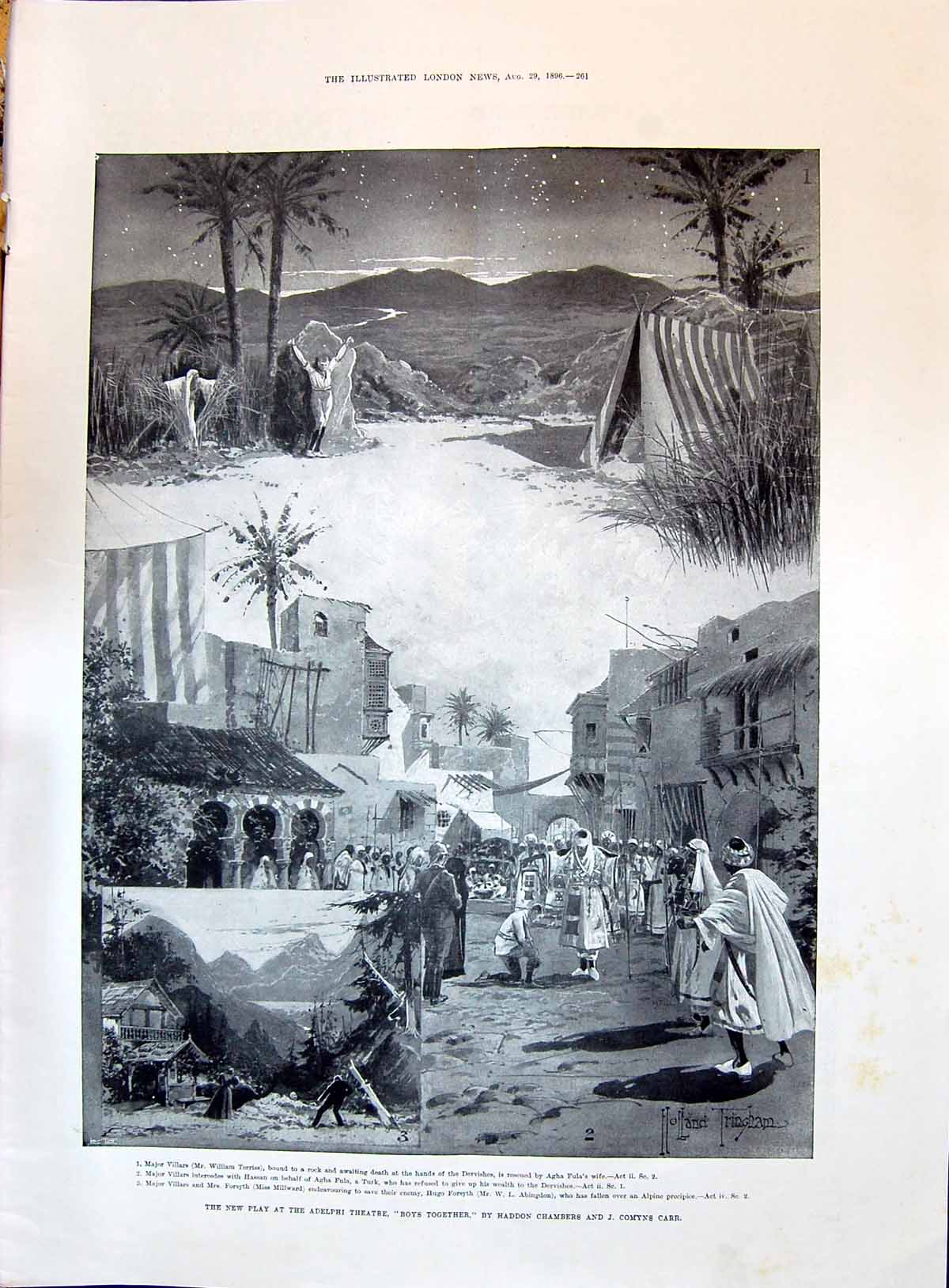 Old 1896 Adelphi Theatre Boys Together Terriss Millward Adingdon Carr Victorian