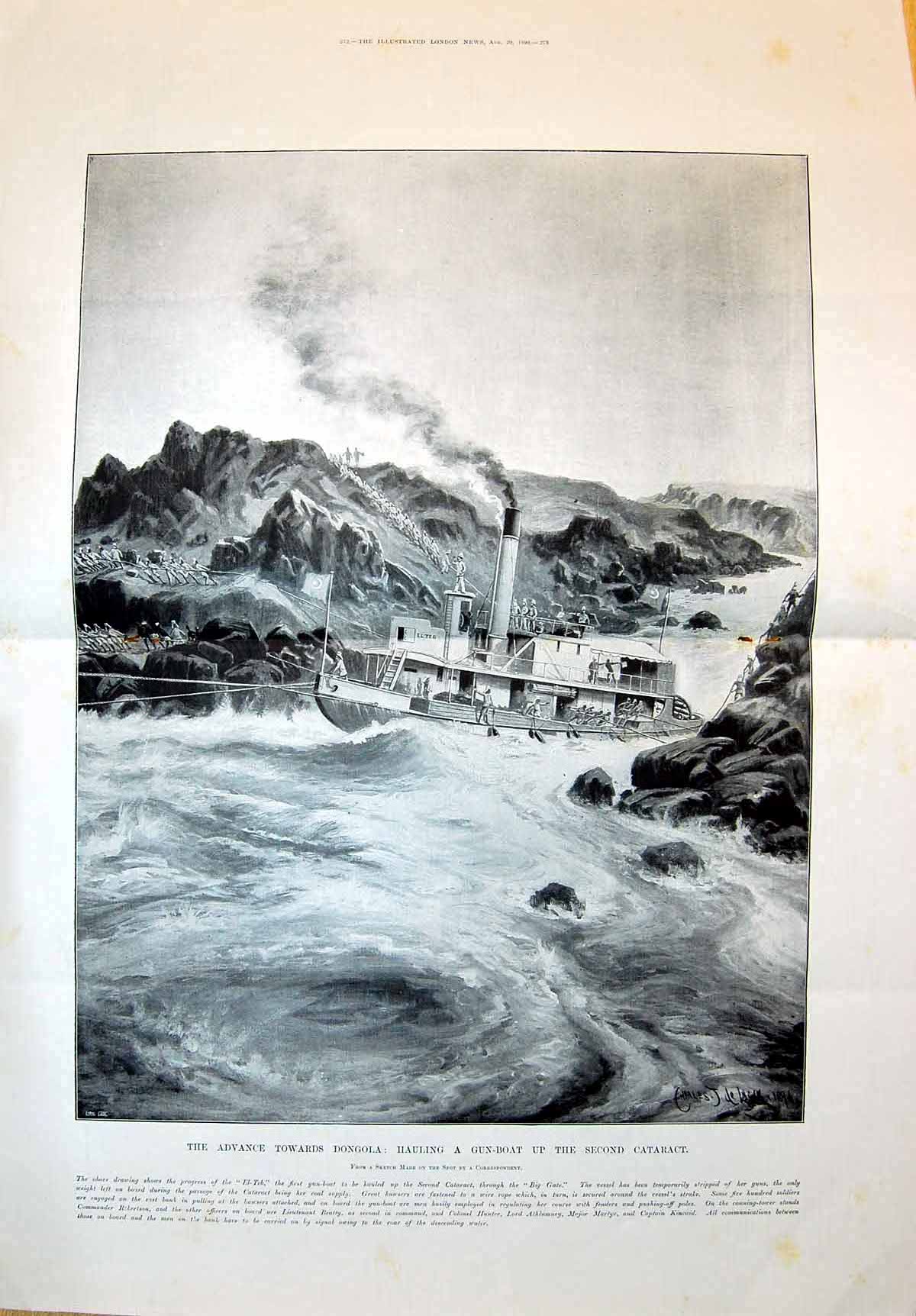 Old 1896 War Advance Dongola Hauling Gun-Boat Second Cataract Big Gat 19th