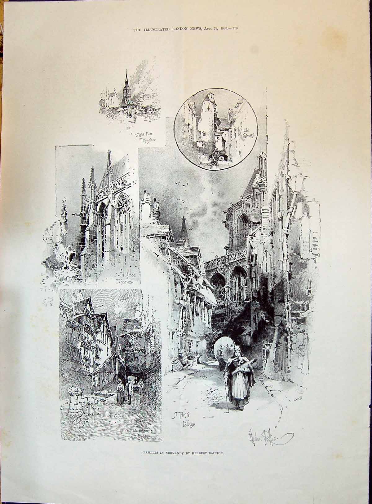 Old Print 1896 Normandy France Trinite Abbey Falaise Mrs Alexander Author 19th
