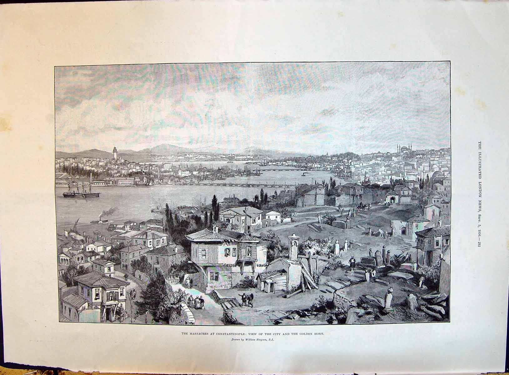 Old Print 1896 Massacres Constantinople City Gen Horn Prince Lobanf Russ 19th