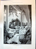 Old Print 1896 Dolce Far Niente Life Indian Bungalow Family Scene Chairs 19th