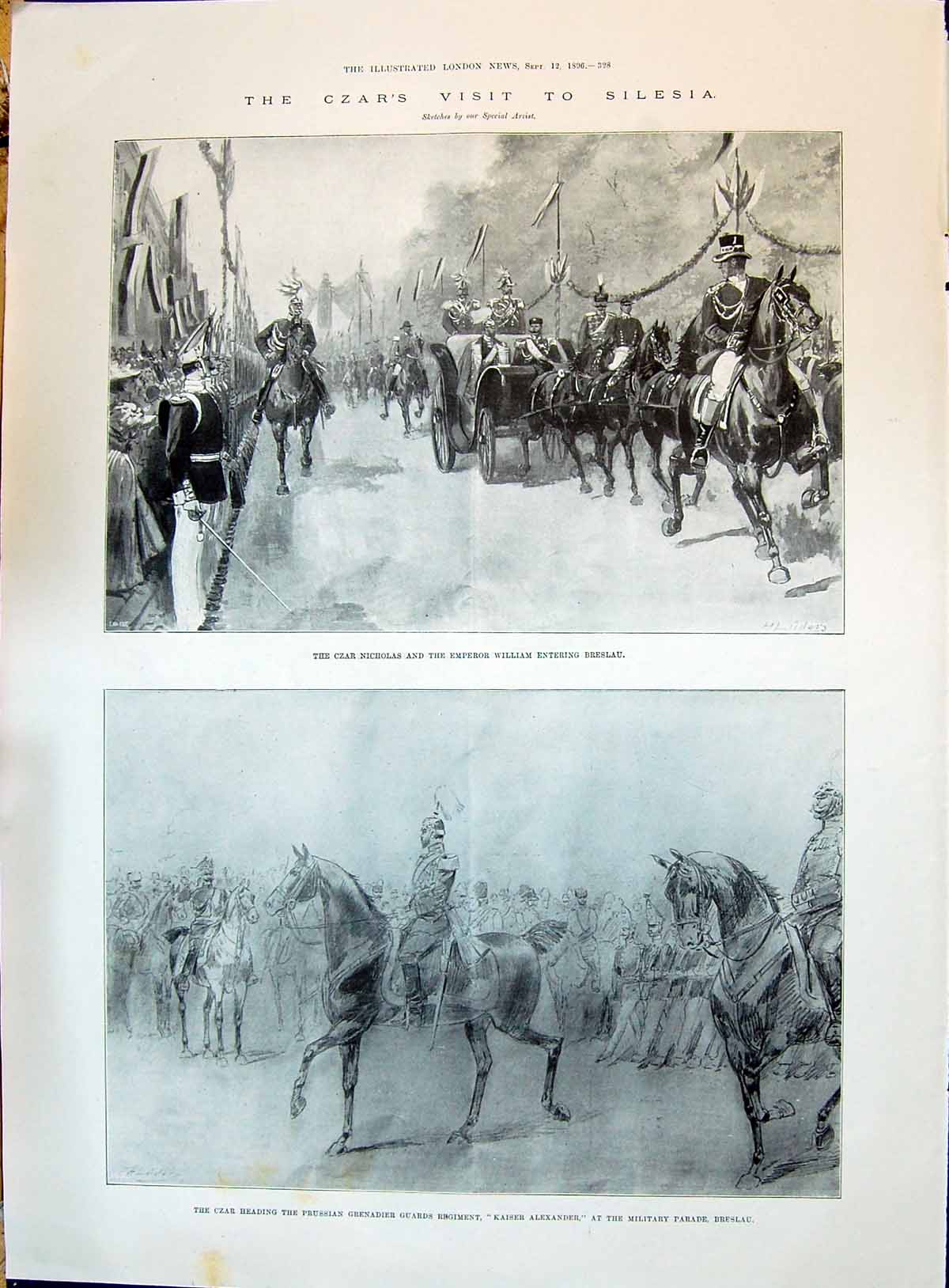Old 1896 Czar Silesia Nicholas Emperor William Parade Breslau Alexand Victorian