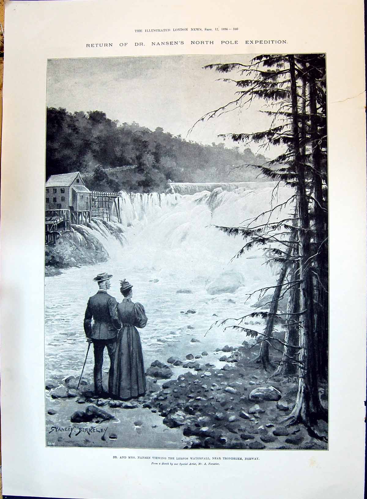 Old 1896 Dr. Nansen Lerfos Waterfall Trondhjem Norway Russian Yacht S Victorian
