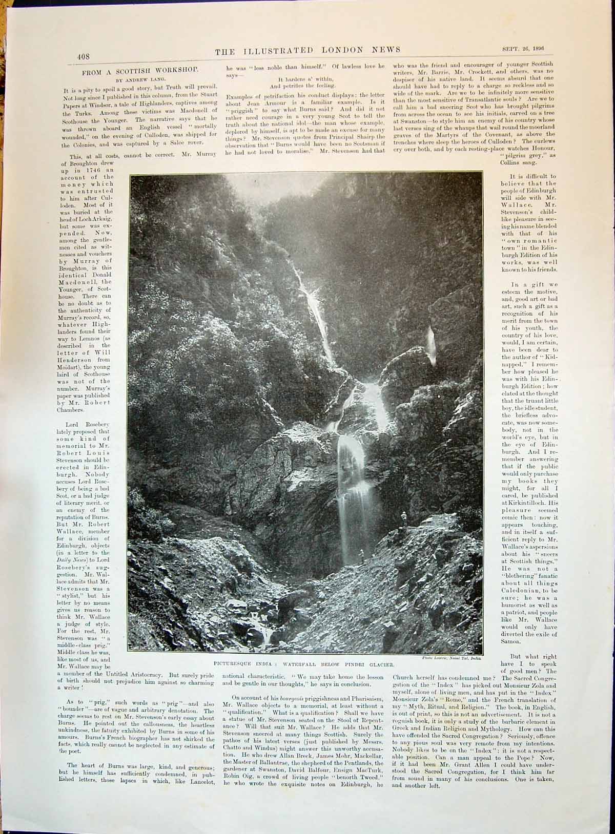 Old 1896 India Waterfall Pindri Glacier Man Sleeping Born King Water Victorian