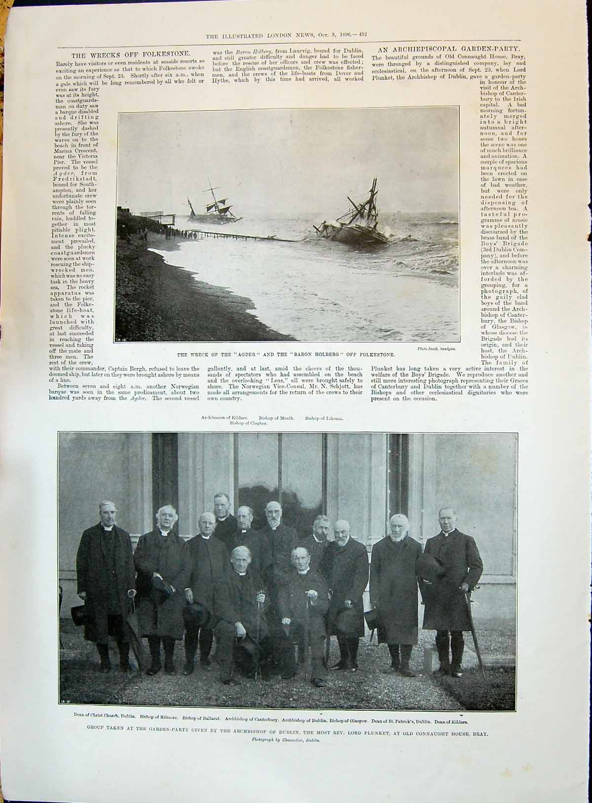Old 1896 Ship Wreck Agder Baron Holberg Plunket Ireland Kilmore Archb Victorian