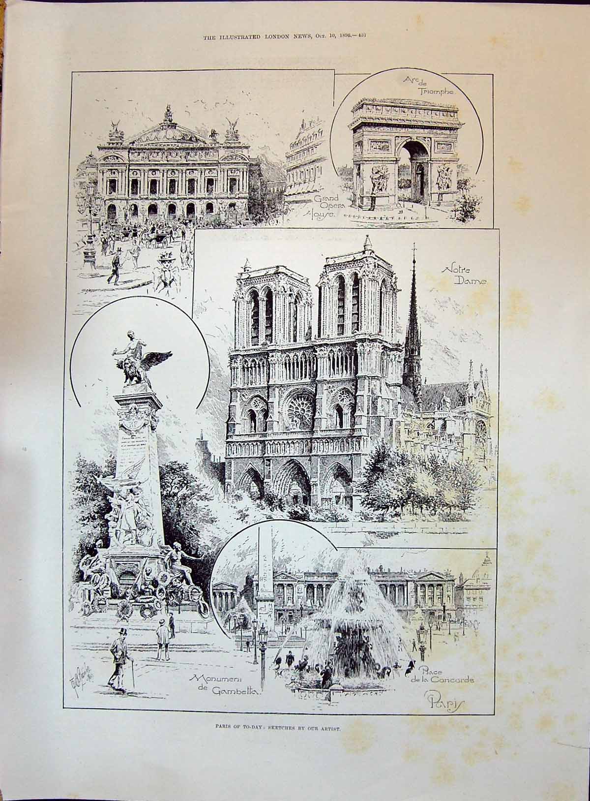 Old 1896 Paris Opera House Notre Dame Gambetta Mrs. Darwin Reed Molon Victorian