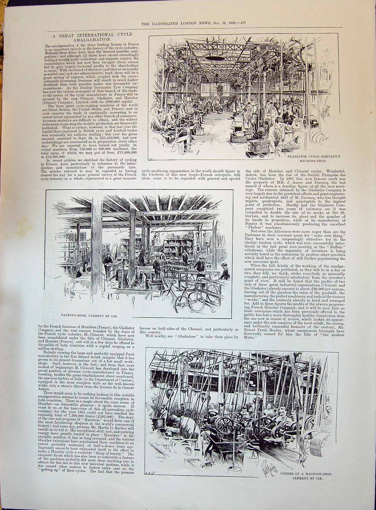 Print 1896 International Cycle Amalgamation Gladiator Clement Mrs Humphry Ward