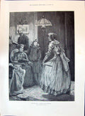 Original Old Antique Print 1896 Drawing Room Rehearsal Family Young Woman 19th