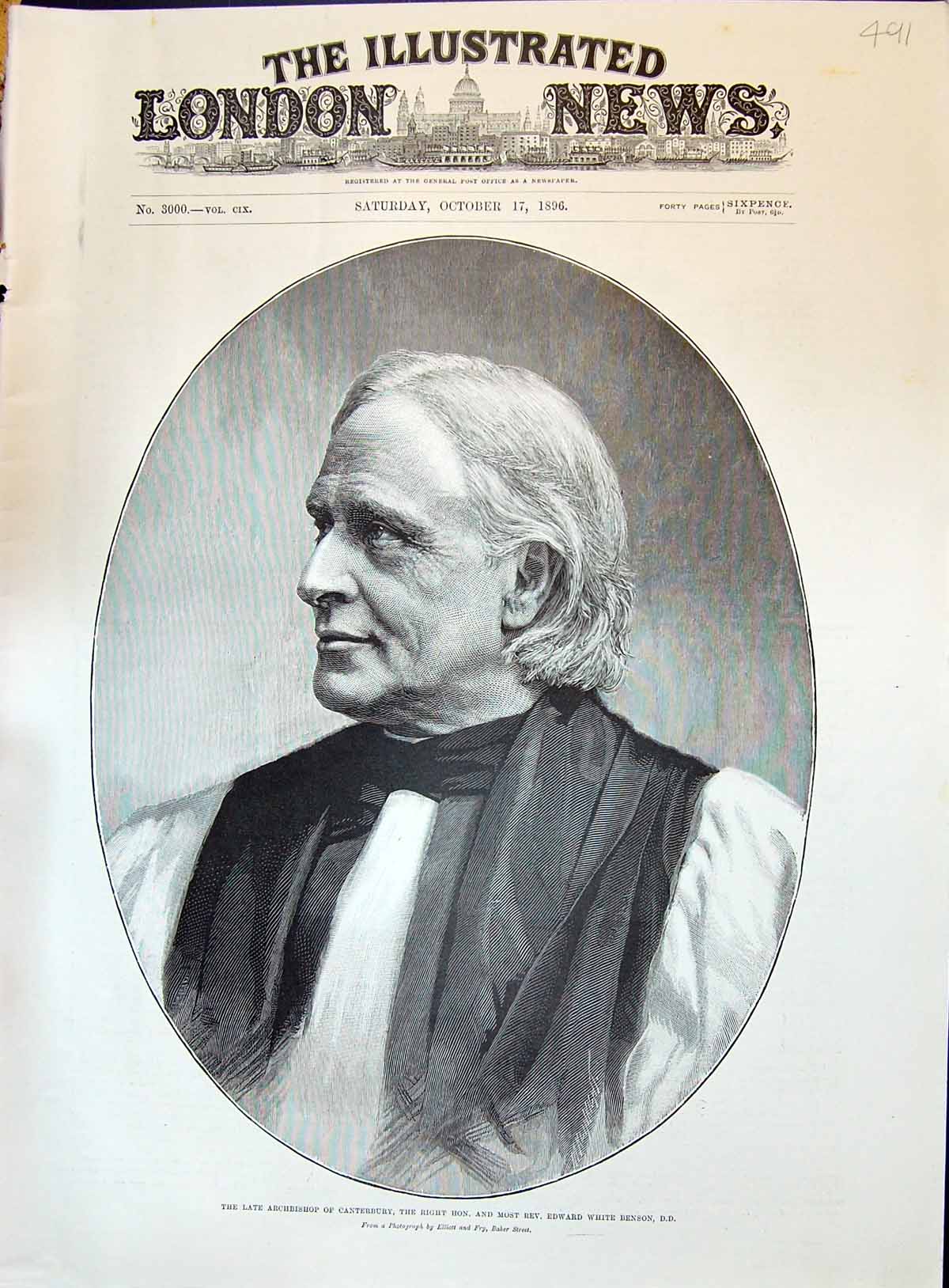 Antique Print 1896 Portrait Archbishop Canterbury Rev. Edward White Benson 19th