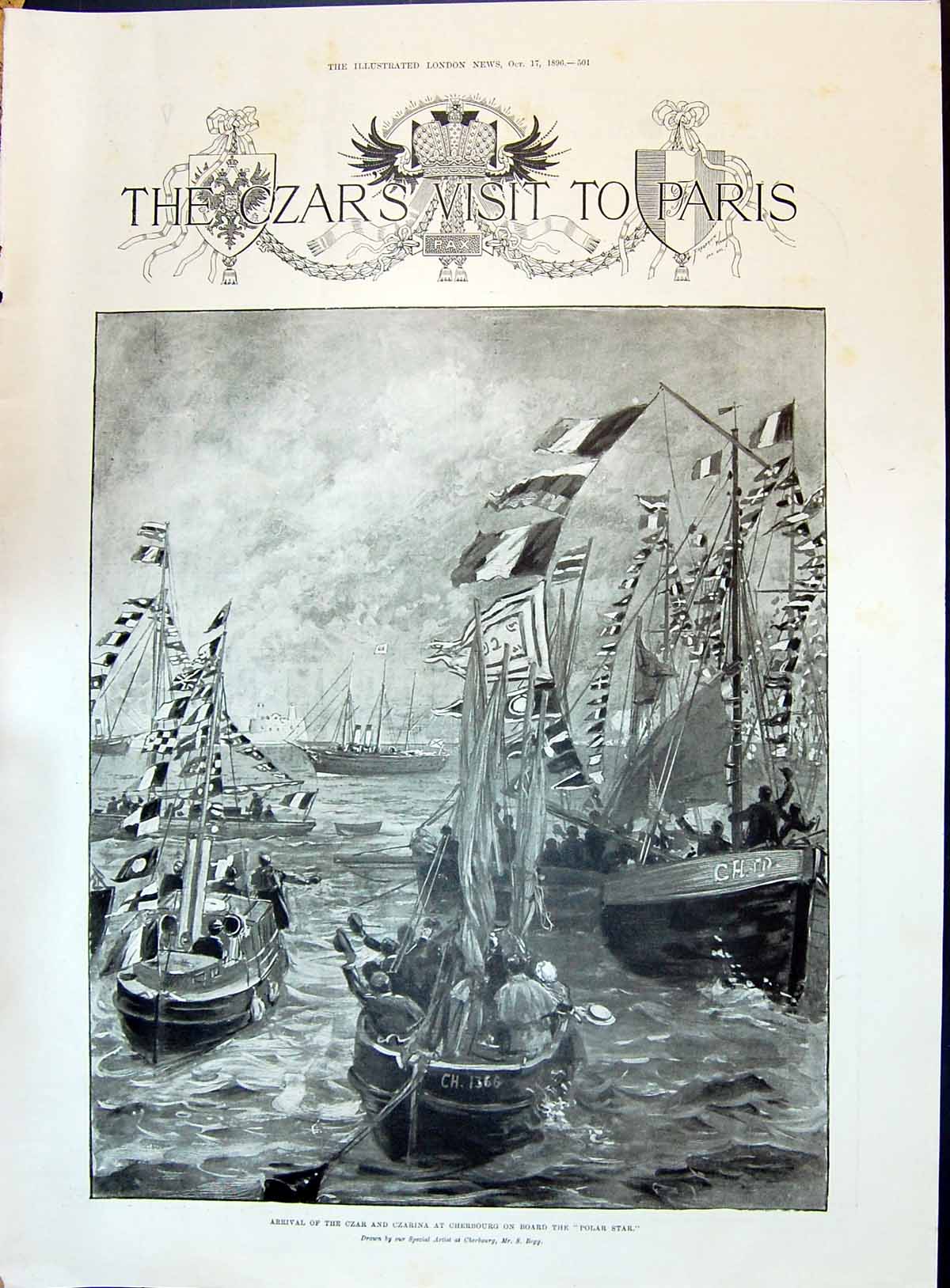 Old 1896 Scene Arrival Czar Czarina Cherbourg Board Ship Polar Star F Victorian