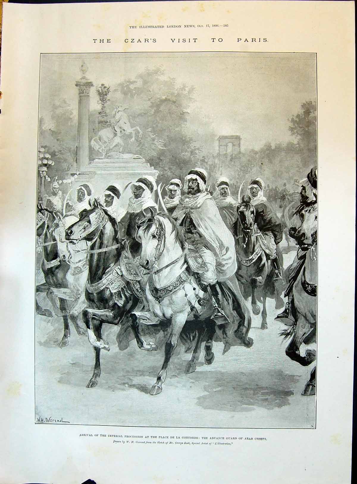 Old 1896 Czar Paris Procession Place Concorde Guard Arab Chiefs Czari Victorian