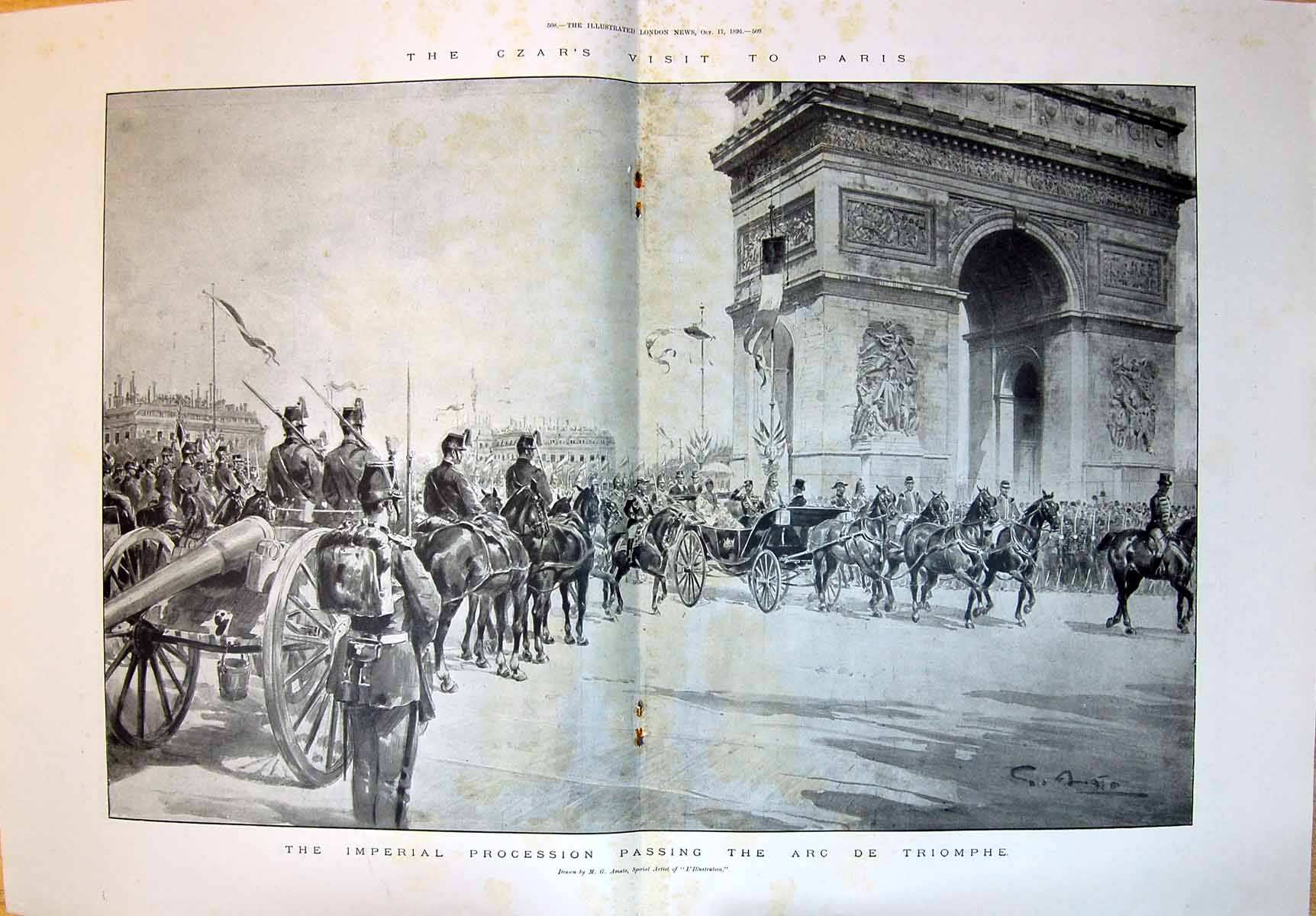 Old 1896 Czar Paris Imperial Procession Passing Arc De Triomphe Franc 19th