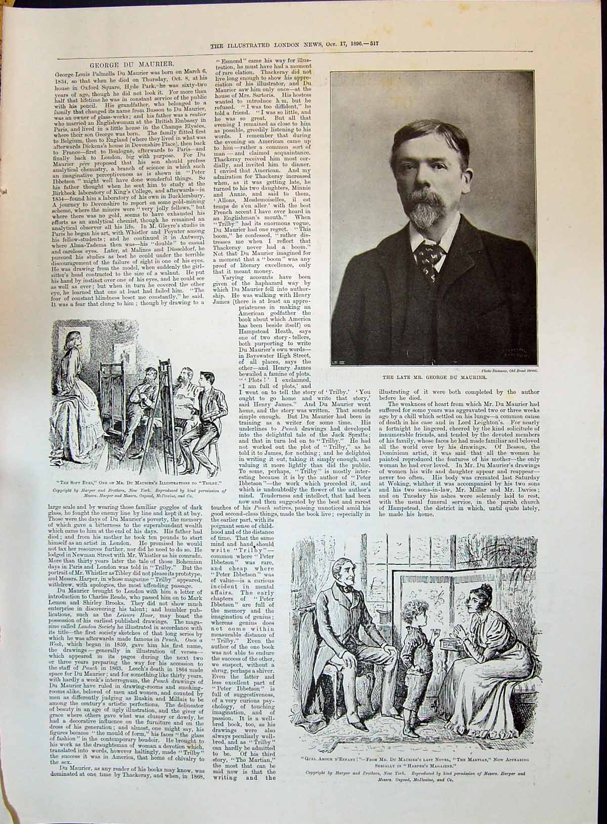 Old 1896 George Louis Palmella Du Maurier Illustration Trilby Martian Victorian