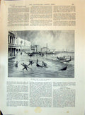 Original Old Antique Print 1896 Scene Great Storm Venice Italy Boats Rescue