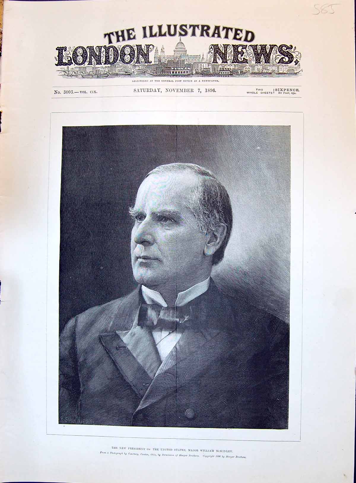 Old 1896 Portrait President United States America Major William Mckin Victorian