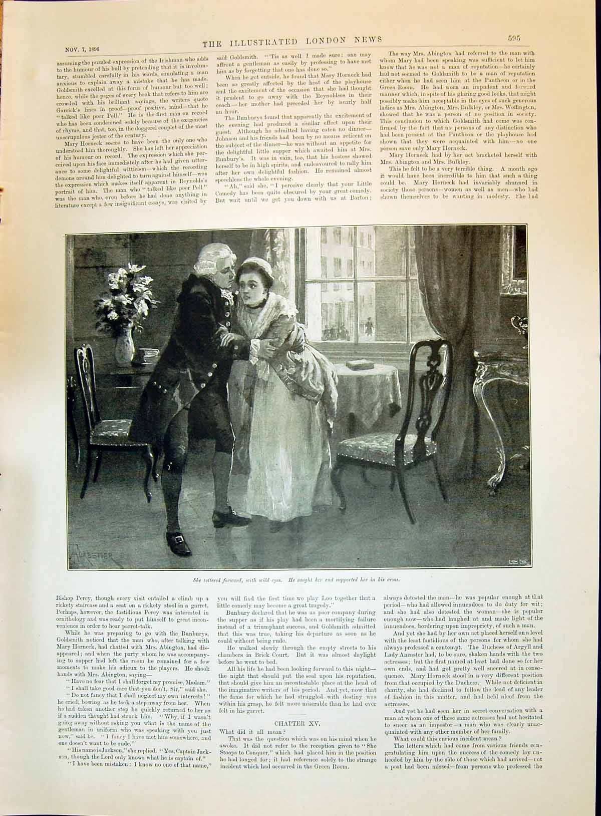 Old Antique Print 1896 Man Lady House Chair Table Window Scene Forestier 19th