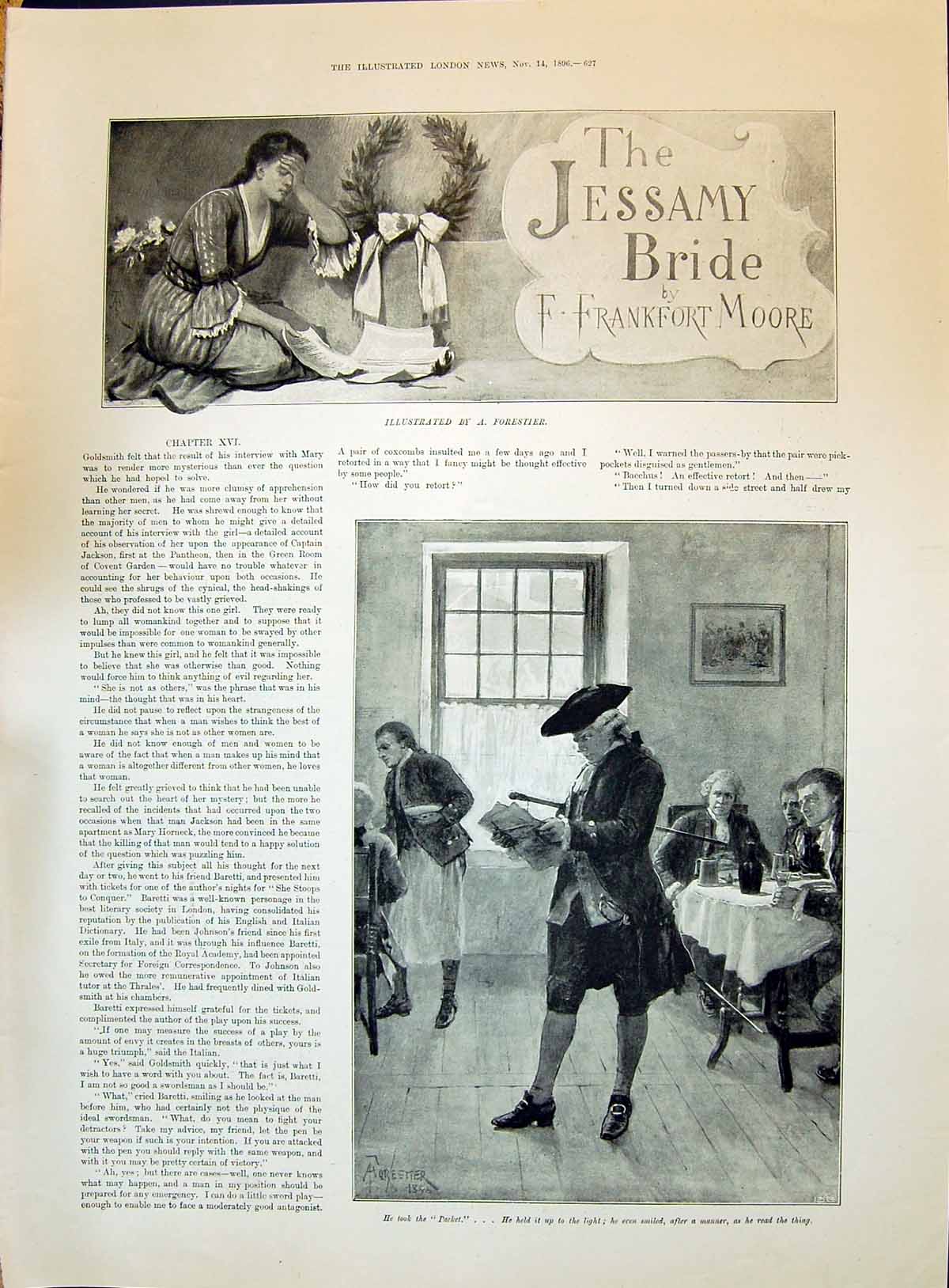 Old Story Illustration Jessamy Bride Frankfort Moore Man Reading Lett