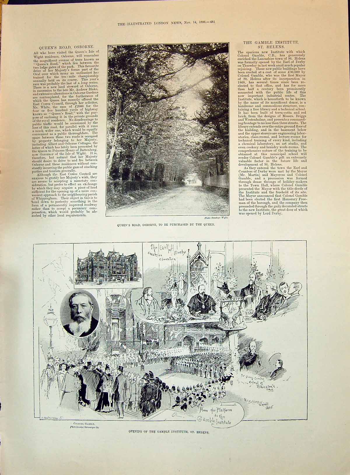Old 1896 Queen'S Road Osborne Gamble Institute St. Helens Earl Derby Victorian