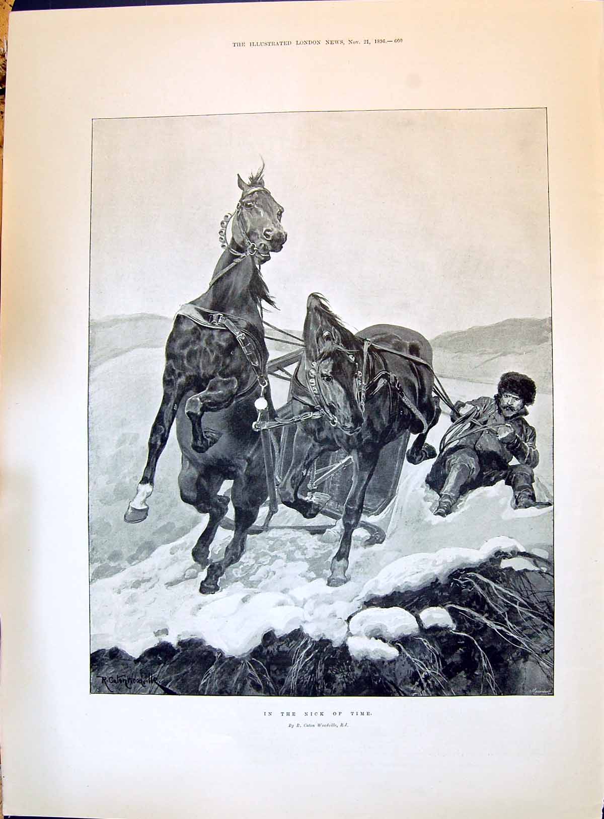 Old 1896 Woodville Russian Man Horses Sledge King Spain Maria-De-Las- Victorian
