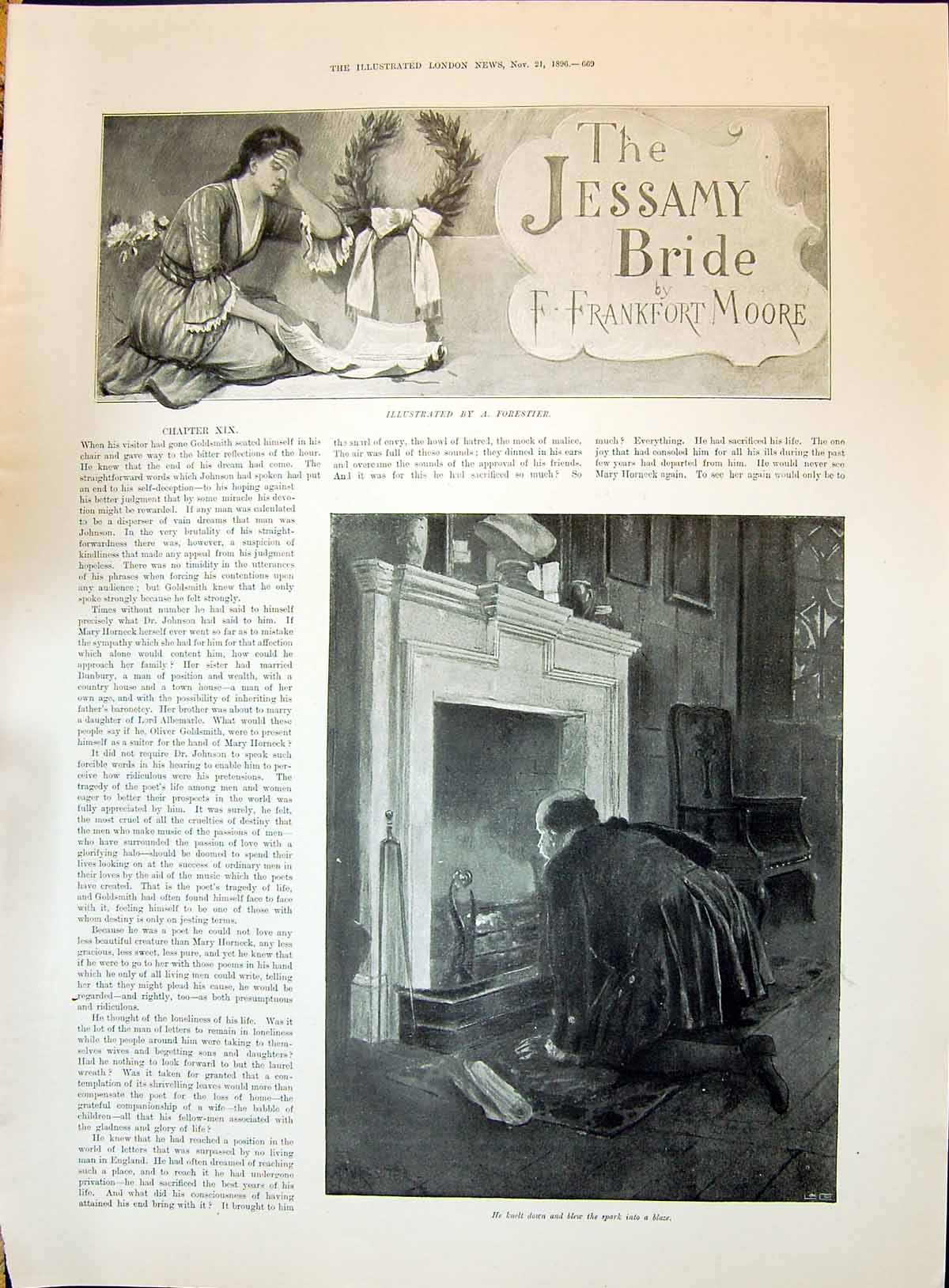 Old 1896 Story Illustration Jessamy Bride Frankfort Moore Man Firepla Victorian