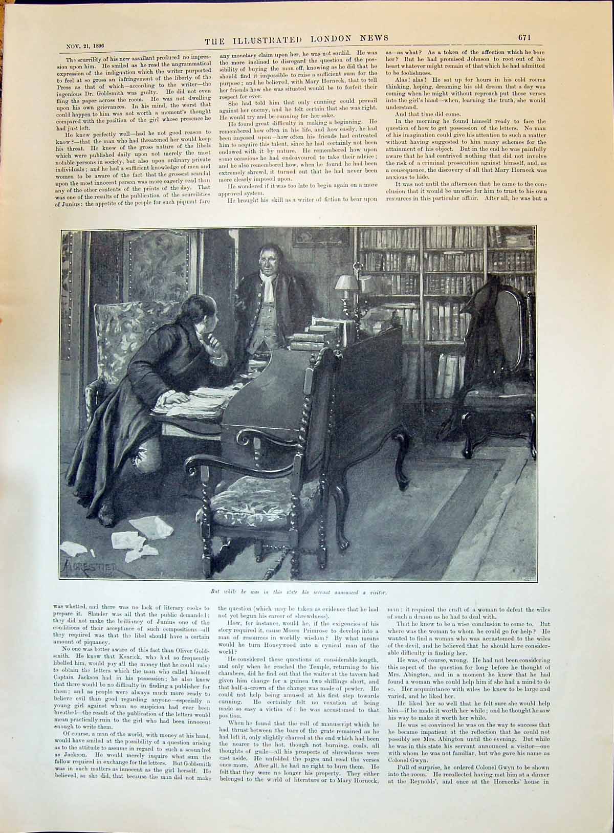 Old 1896 Man Study Library Books Table Servant Golf Clubs Sport Count Victorian