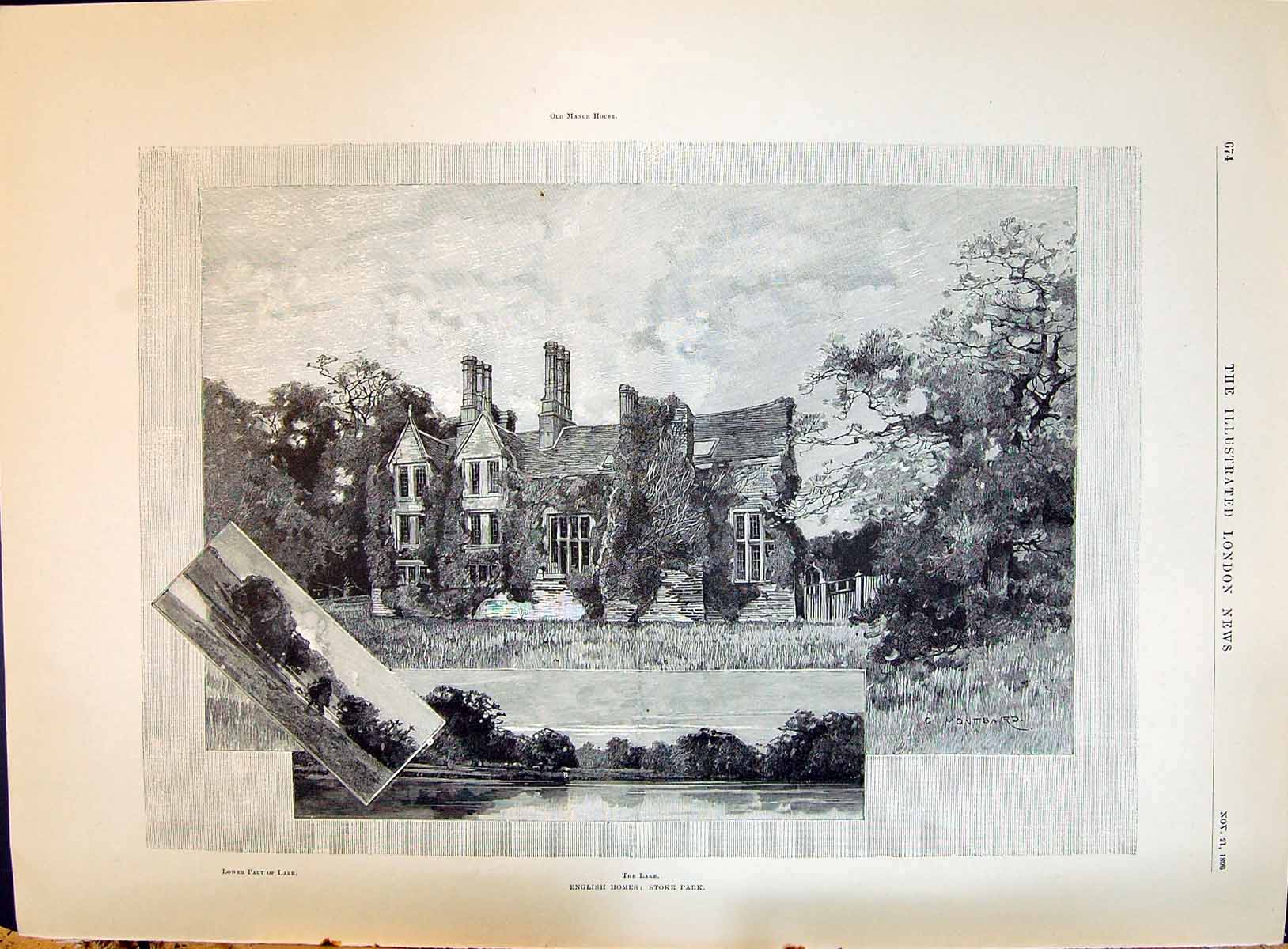 Old 1896 Stoke Park England House Lake Mr. Wilberforce Bryant Church Victorian