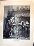 Print 1896 Family Home Man Little Daughter Pet Dog Tea Table Staveley Richards
