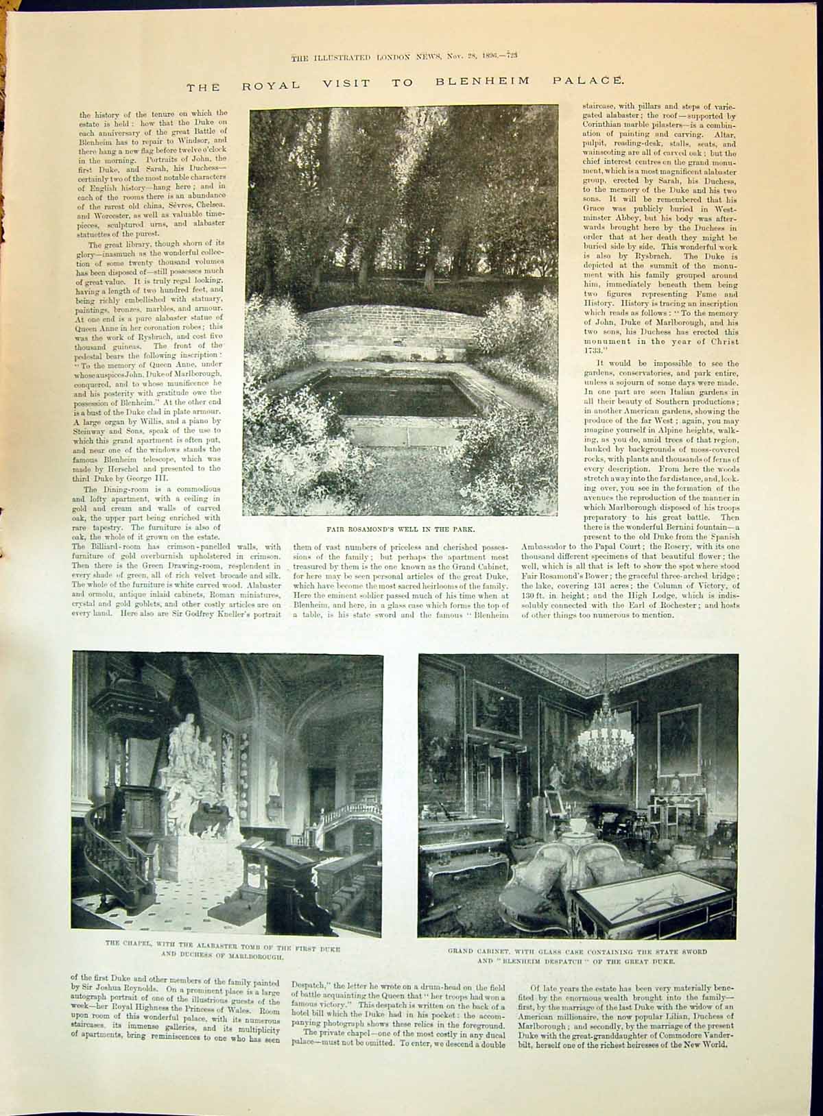 Old 1896 Blenheim Palace Fair Rosamond Well Alabaster Tomb Ladies Fas Victorian