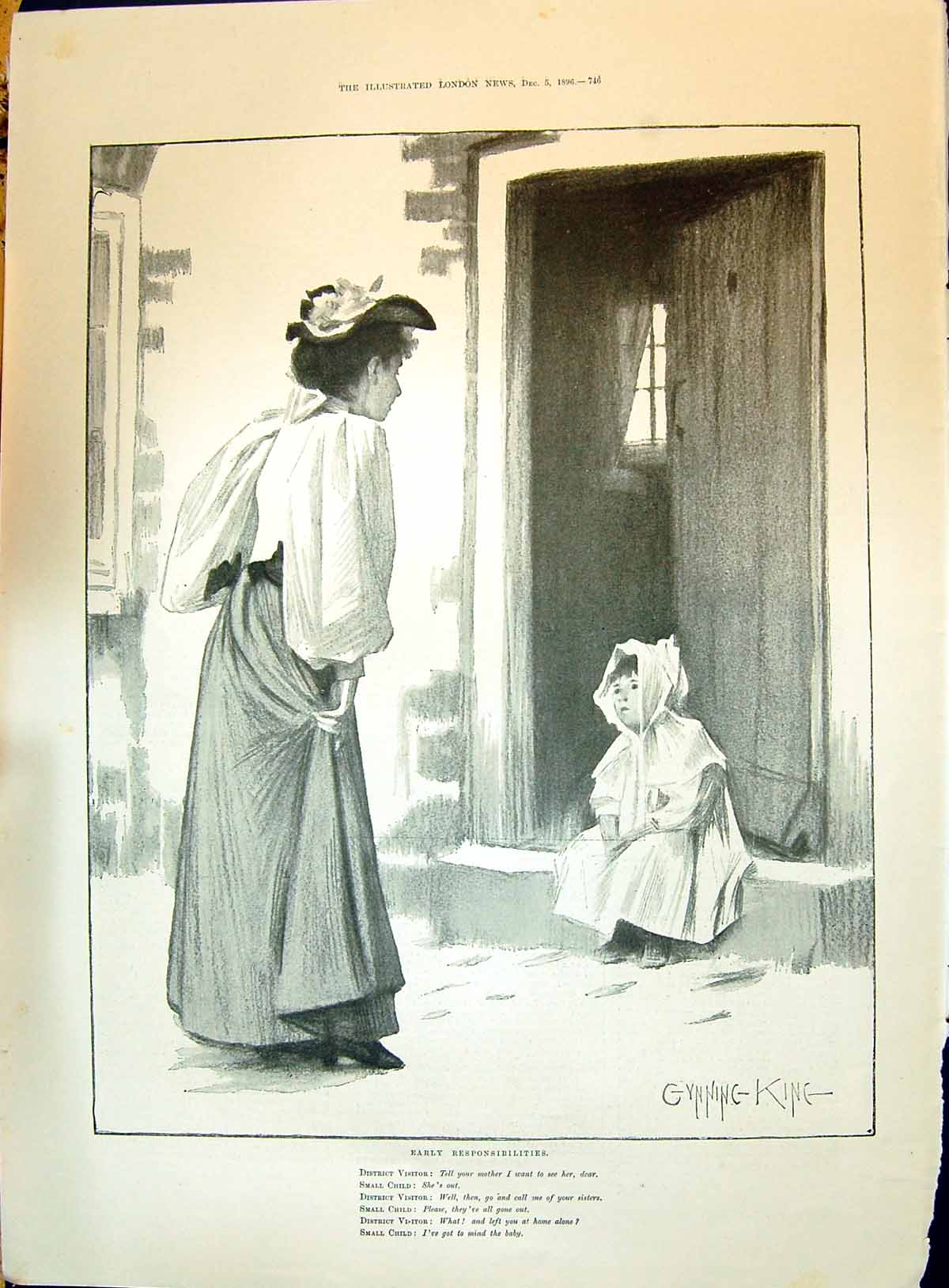 Old 1896 Family Home Little Girl Doorstep Visitor Mr. Coventry Patmor Victorian