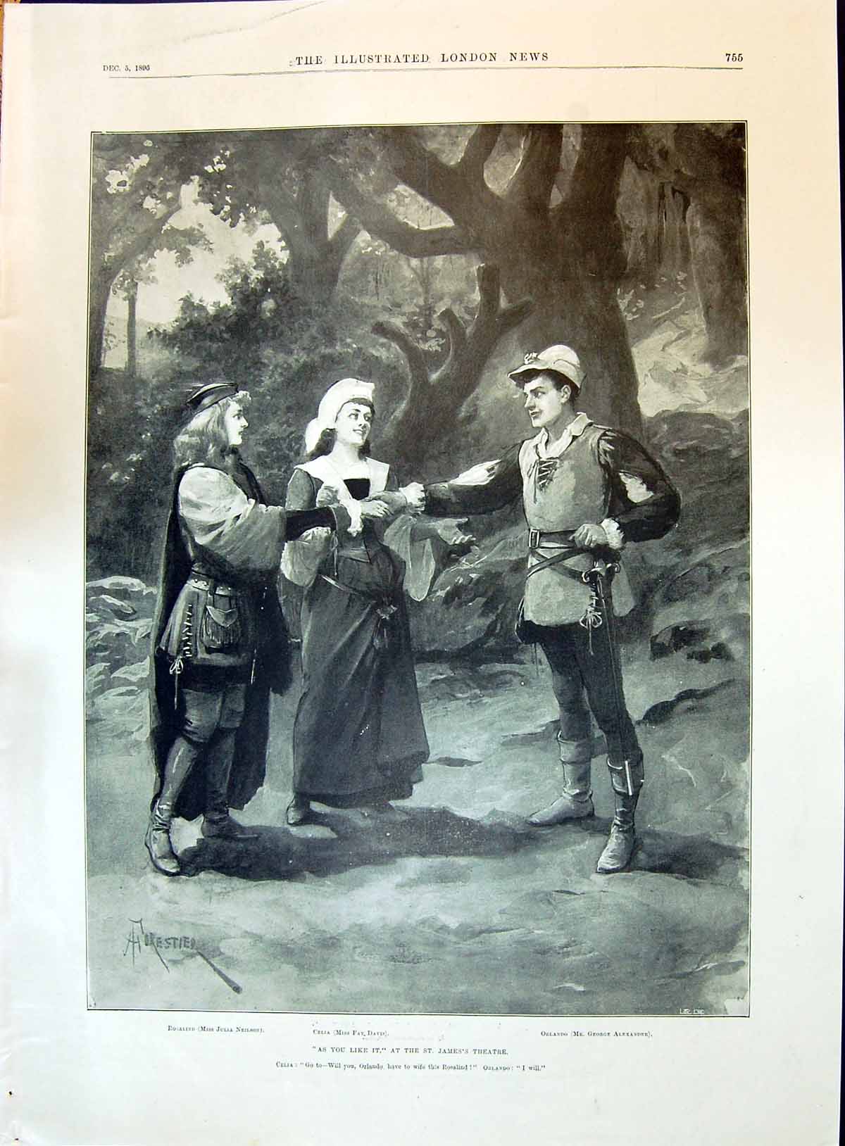 Old 1896 You Like James'S Theatre Neilson Davis Alexander Roe Deer Sh Victorian