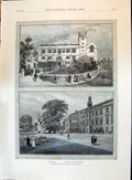Old Antique Print 1896 School Buildings England Shrewsbury Architecture 19th