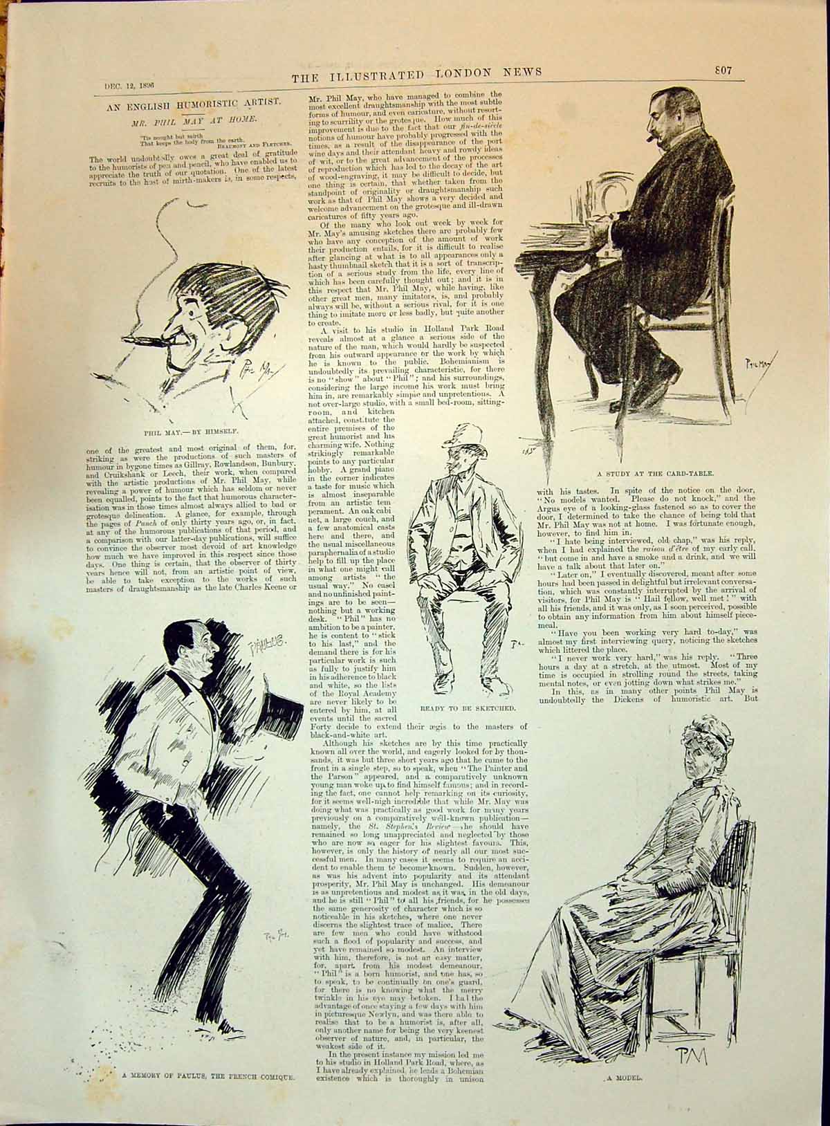 Old 1896 English Humoristic Artist Card-Table Model Lady Paulus Frenc Victorian