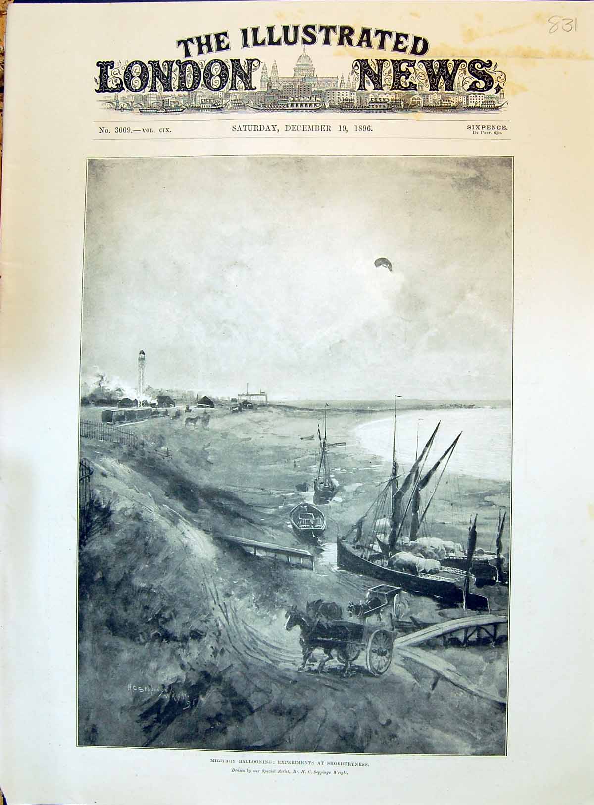 Old 1896 Military Ballooning Experiments Shoeburyness Boats Horses Ca Victorian