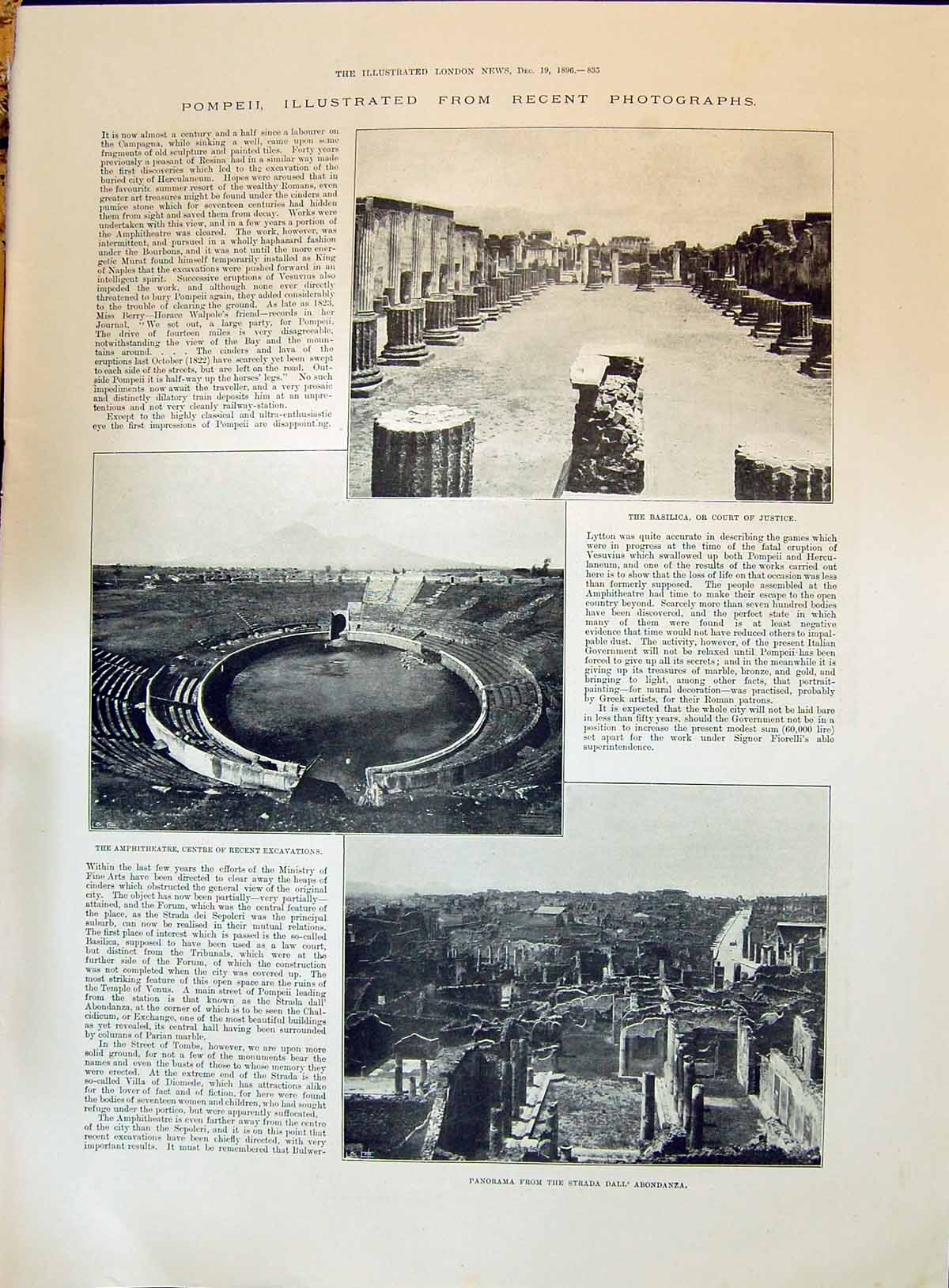 Old 1896 Pompeii Basilica Court Amphitheatre Strada Abondanza Henders Victorian