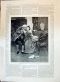 Original Old Antique Print 1896 Man Lady House Scene Romance Kissing Chair 19th