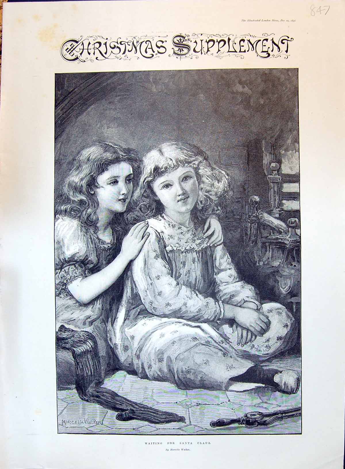 Old 1896 Children Waiting Santa Claus Christmas Walker Abbot Food Rob Victorian