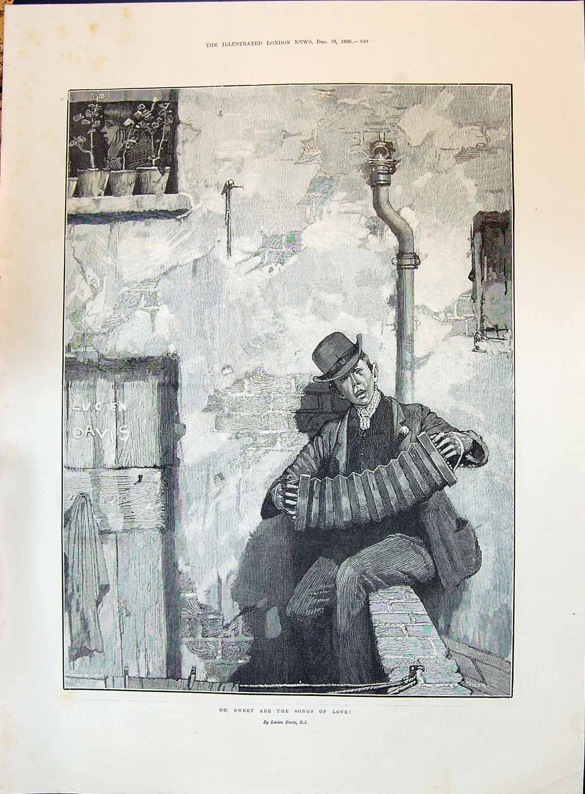 Old 1896 Sweet Songs Love Music Insturment Man Street Davis Christmas Victorian